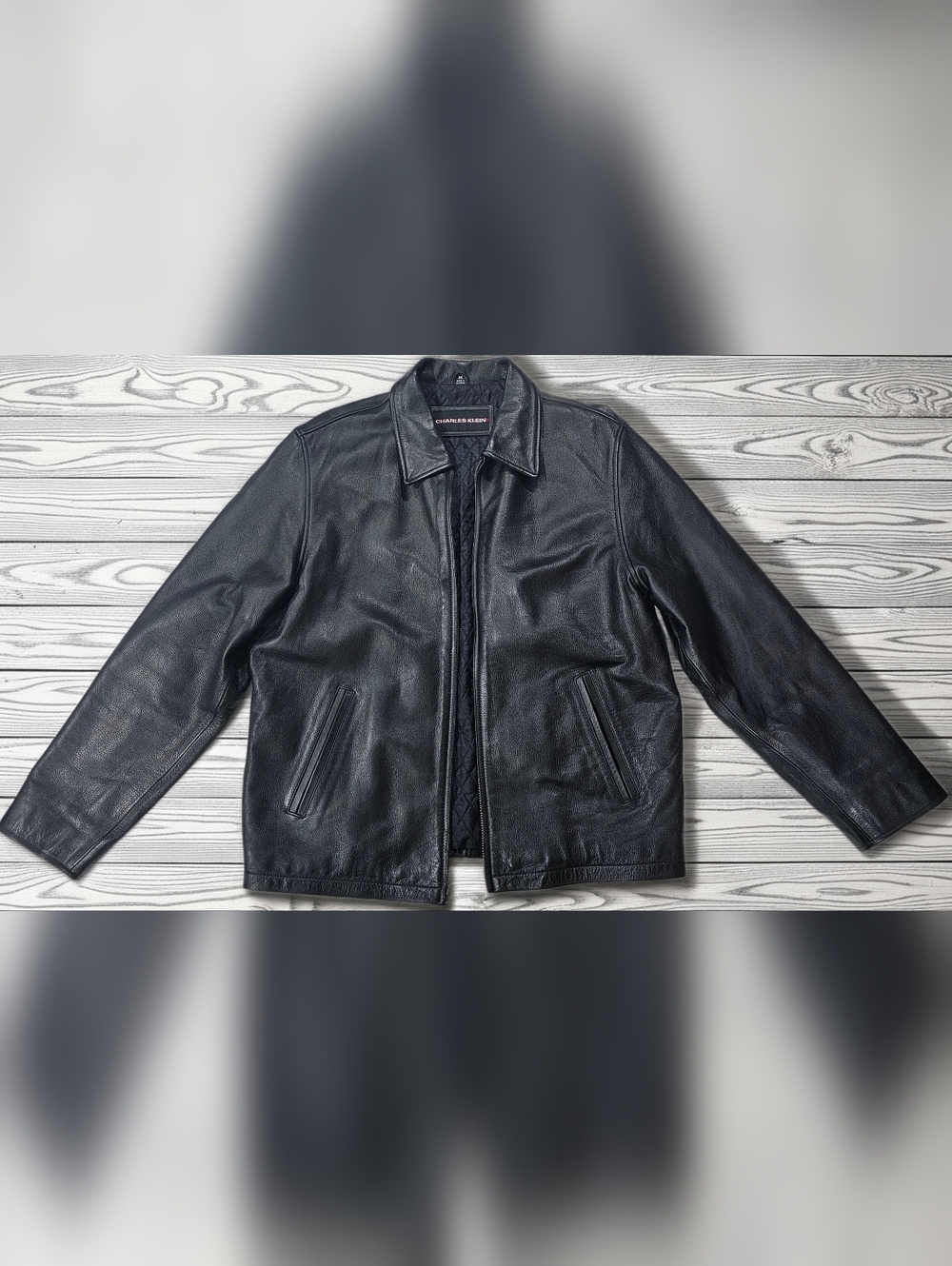 Men's Black Genuine Leather Bomber Jacket - Quilted Lining